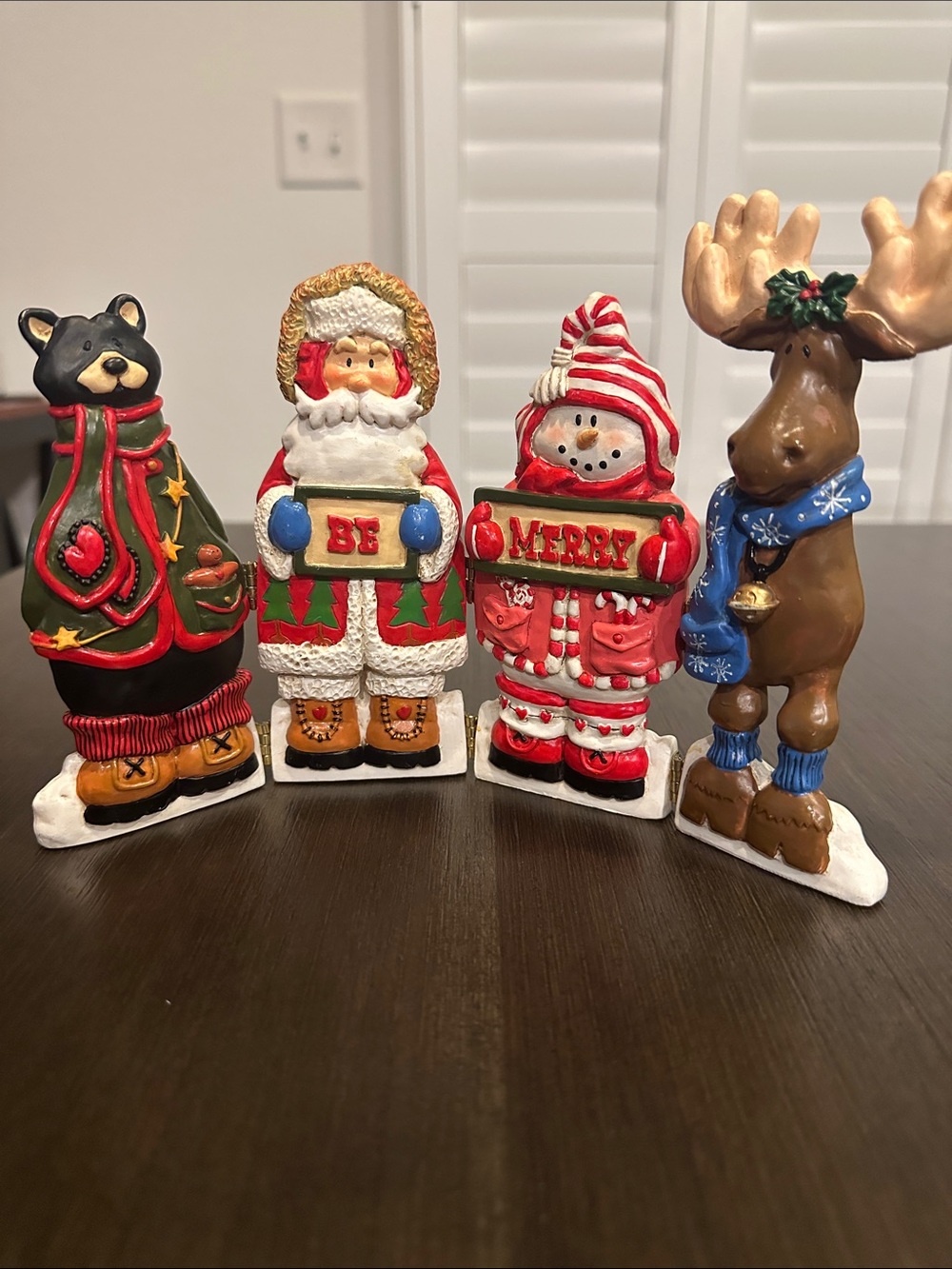 Vintage Kurt S Adler KSA Resin Christmas Folding Tabletop Figurine Set Be Merry